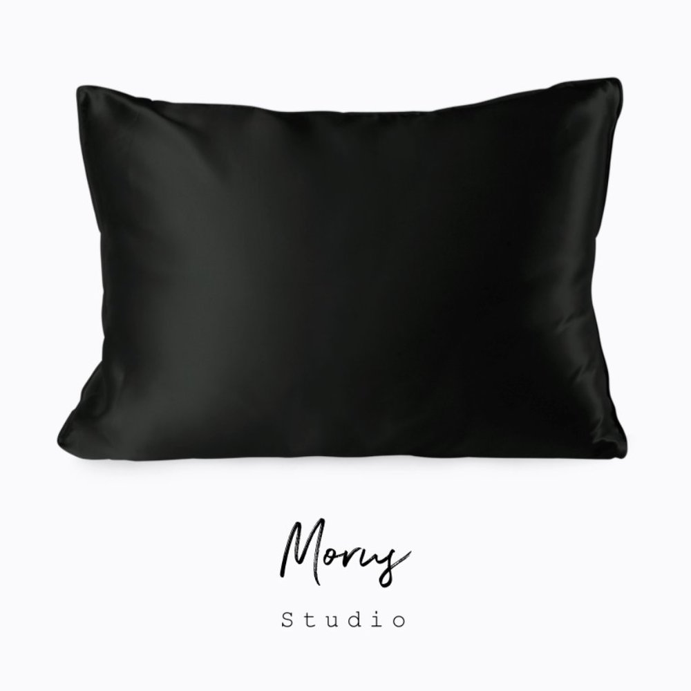 100%Organic Mulberry Silk Pillowcase, Black,1 pack